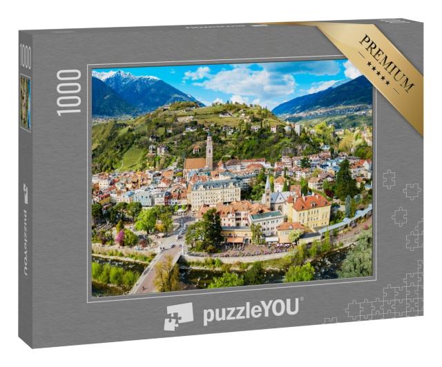 Puzzle 1000 Teile „Stadtzentrum von Meran aus der Luft, Südtirol, Italien“