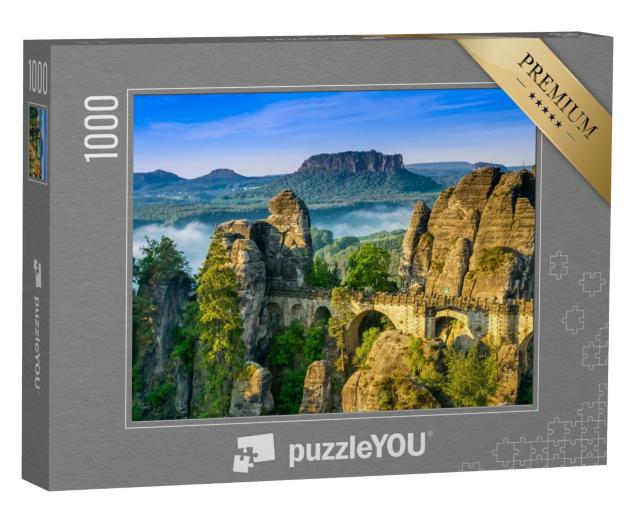 Puzzle 1000 Teile „Sonnenaufgang an der Bastei in der Sächsischen Schweiz, Deutschland“