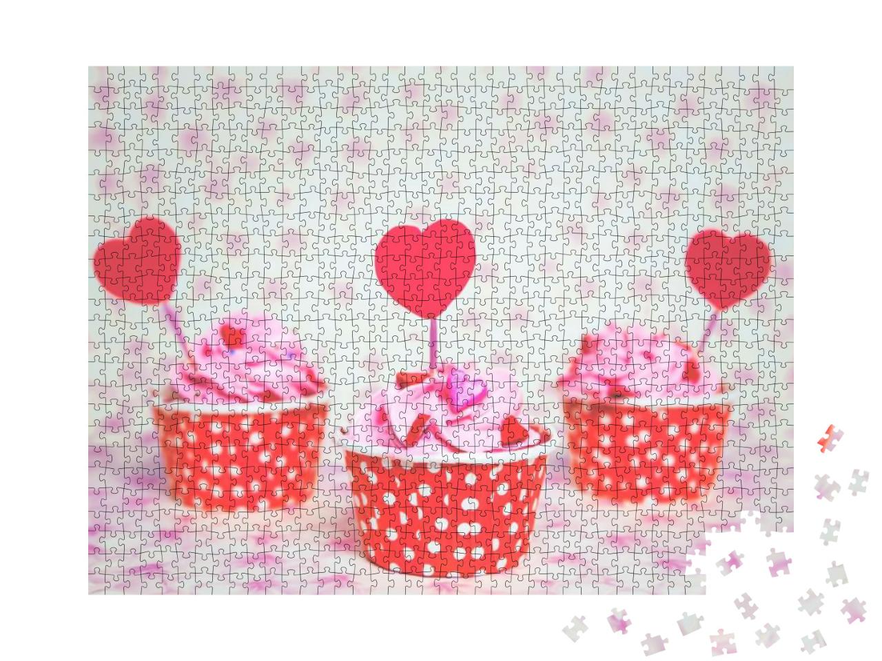 Puzzle 1000 Teile „Bunter Liebes-Cupcake für den Valentinstag“