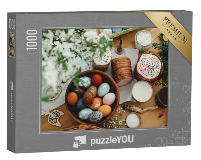 Puzzle 1000 Teile „Ein köstliches Osterfrühstück mit Ostereiern und Schinken“