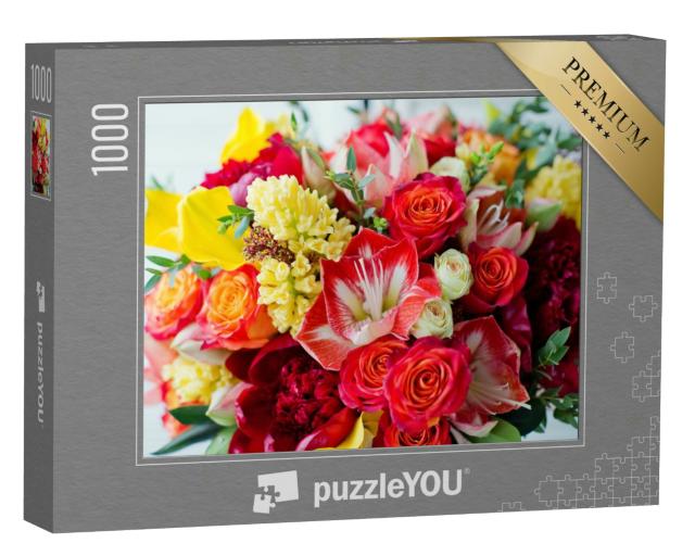 Puzzle 1000 Teile „Rosa Geschenkbox mit hellen Blumen“
