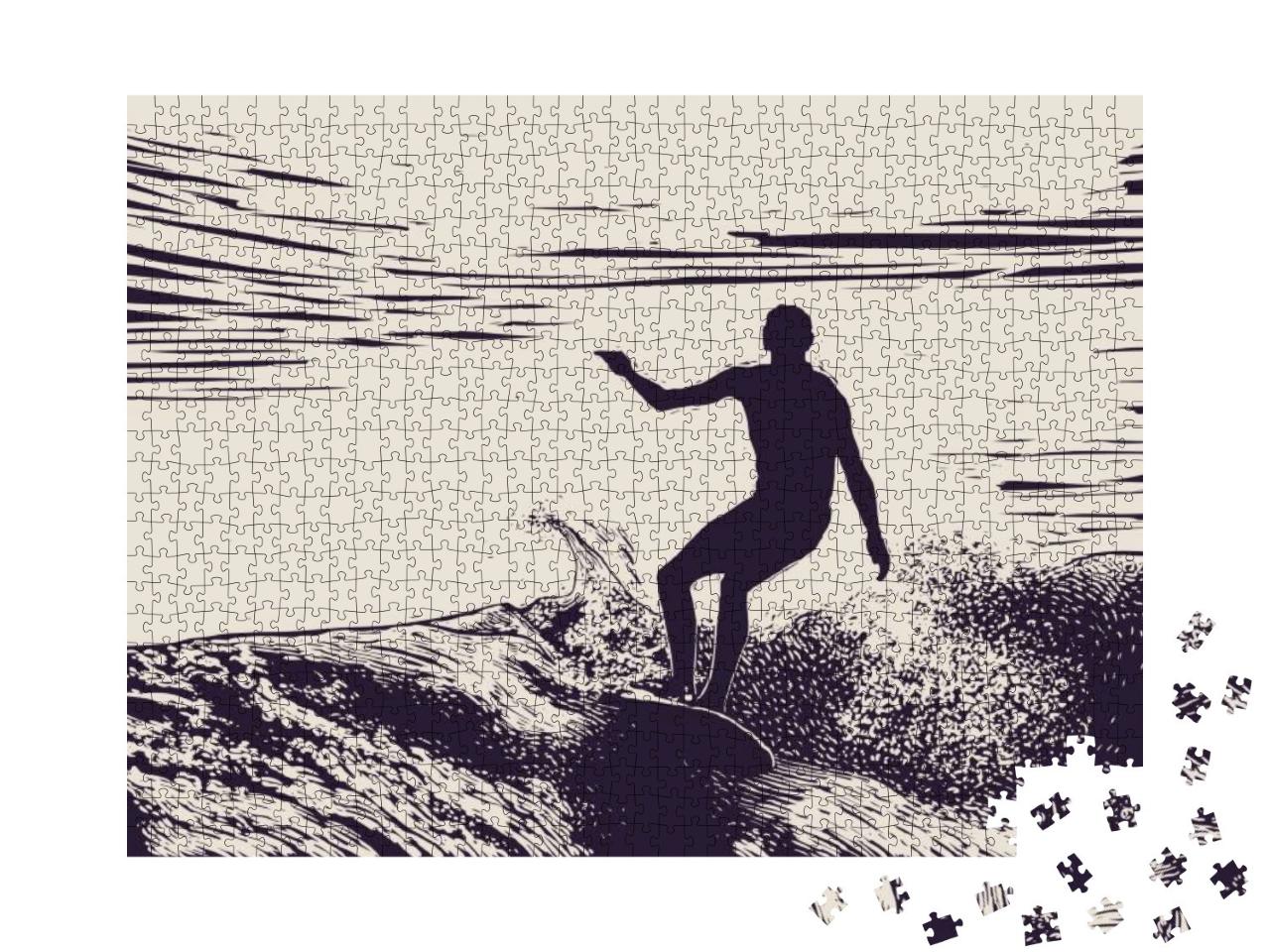 Puzzle 1000 Teile „Silhouette eines Surfers“