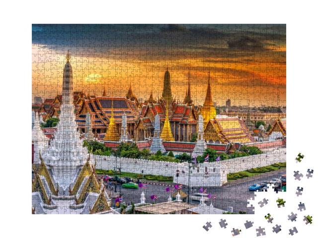 Puzzle 1000 Teile „Grand Palast und Wat Phra Keaw-Tempel bei Sonnenuntergang, Bangkok, Thailand“