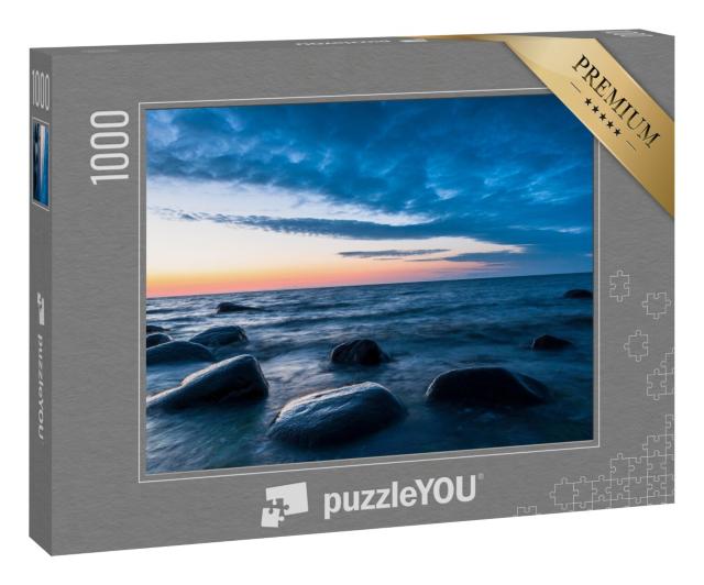 Puzzle 1000 Teile „Felsbrocken am Strand bei Abendstimmung im Nationalpark Jasmund auf Rügen“