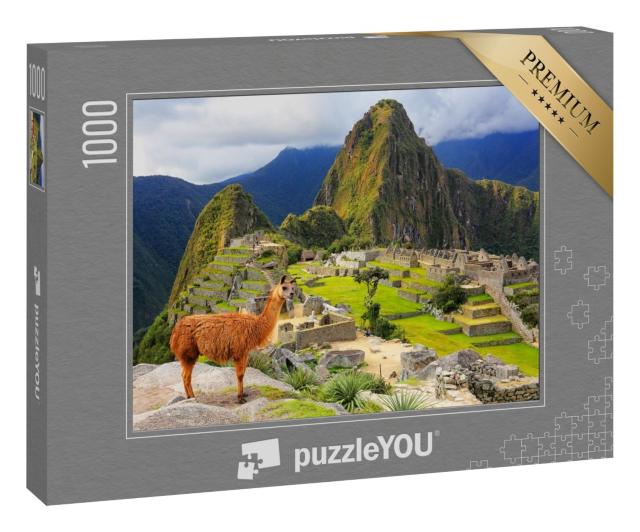 Puzzle 1000 Teile „Lama am Machu Picchu, Peru“