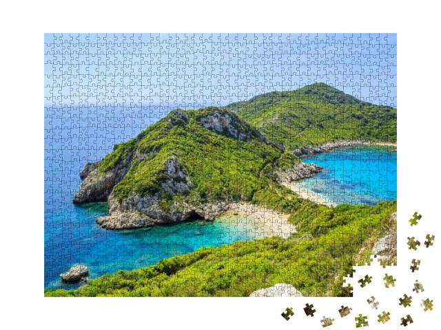 Puzzle 1000 Teile „Panorama des Strandes Prto Timoni, Korfu, Griechenland“