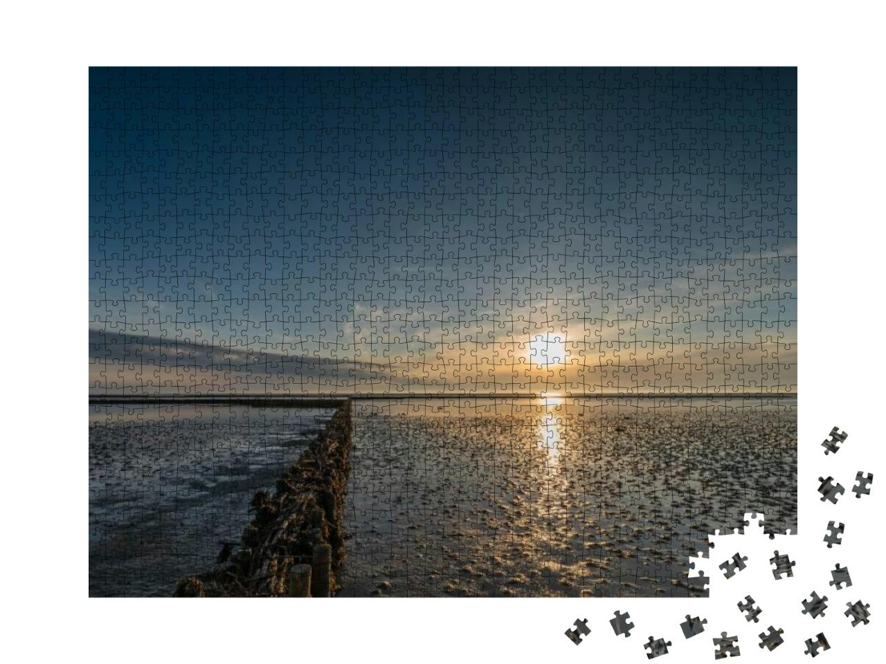 Puzzle 1000 Teile „Sonnenuntergang über dem Wattenmeer, Nordfriesland“
