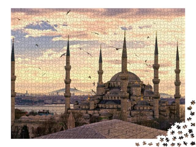 Puzzle 2000 Teile „Sonnenuntergang über der Blauen Moschee, (Sultanahmet Camii), Istanbul, Türkei“
