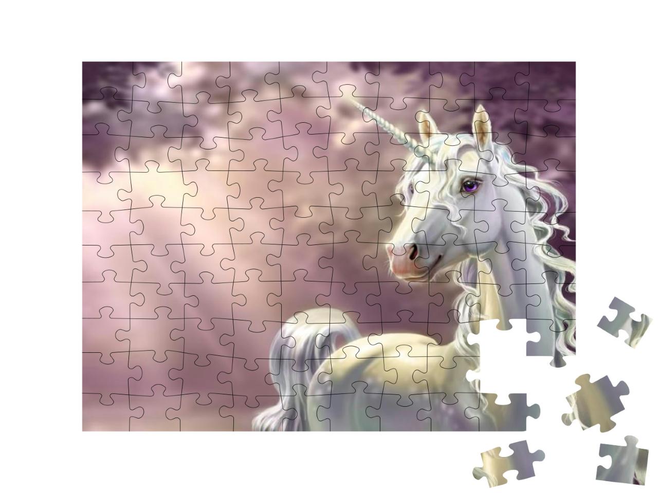 Puzzle 100 Teile „Einhorn im Wald “