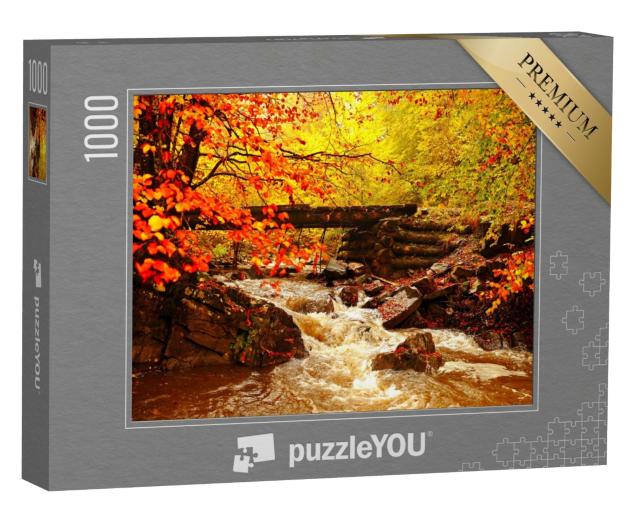 Puzzle 1000 Teile „Wunderschöne Herbstlandschaft am Bach im Wald“