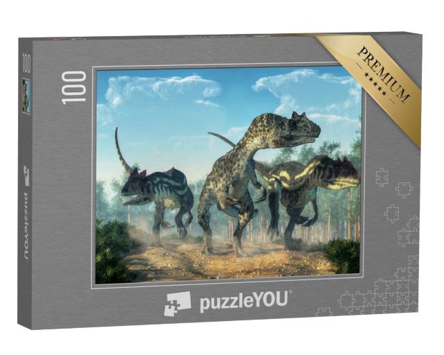 Puzzle 100 Teile „Drei Allosaurier wirbeln Staub auf “