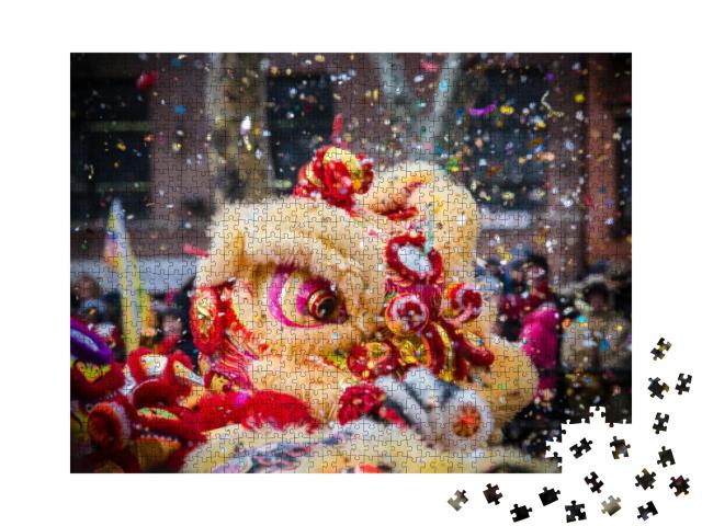 Puzzle 1000 Teile „Löwentanz und Konfetti beim chinesischen Neujahrsfest“