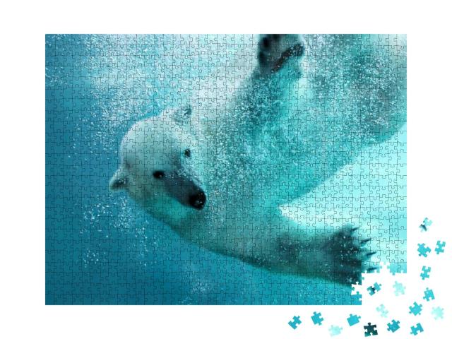 Puzzle 1000 Teile „Eisbär, der unter Wasser angreift“