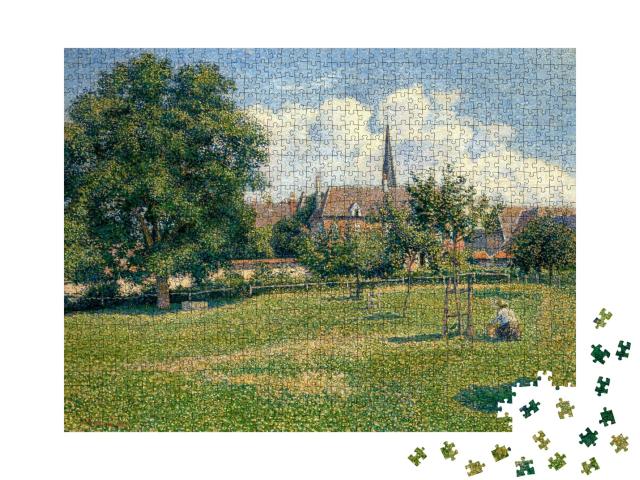 Puzzle 1000 Teile „Camille Pissarro - Das Haus der tauben Frau und der Glockenturm von Eragny“