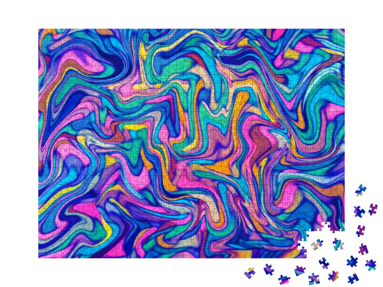 Puzzle 1000 Teile „Helle Neon-Farbpalette, bunte Abstraktion mit digitaler Marmorierung“