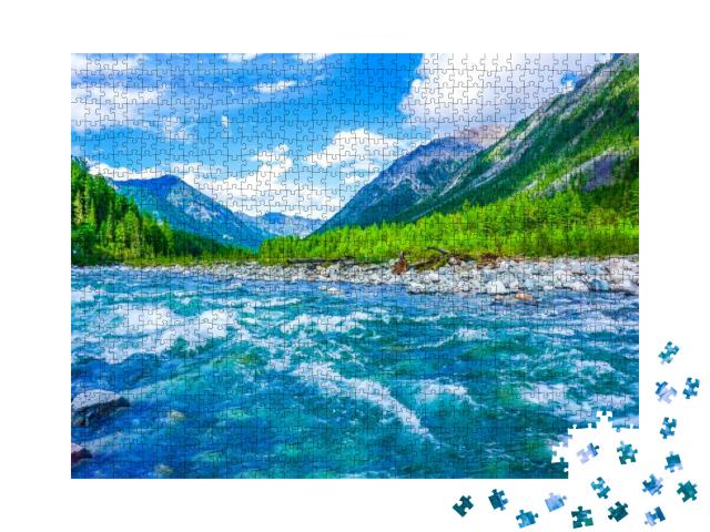 Puzzle 1000 Teile „Blauer Bergbach in der felsigen Natur“