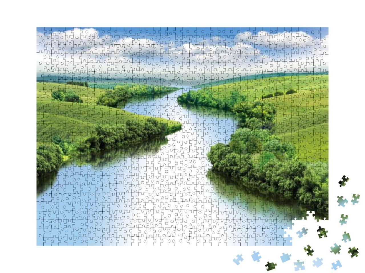 Puzzle 1000 Teile „Malerischer Flusslauf durch sommerliche Täler“