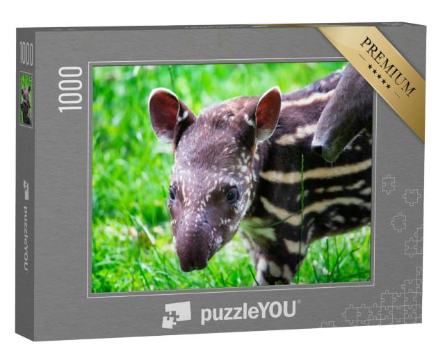 Puzzle 1000 Teile „Neun Tage alter Tapir im grünen Gras“