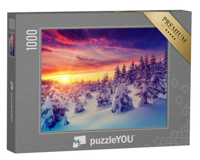 Puzzle 1000 Teile „Fantastische Schneelandschaft im Abendlicht, Karpaten, Ukraine, Europa“