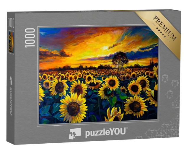 Puzzle 1000 Teile „Ölgemälde: Sonnenblumenfeld“
