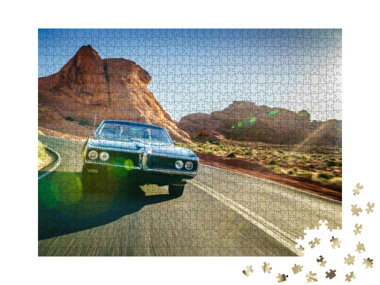 Puzzle 1000 Teile „Eine Fahrt durch die Wüste in einem Oldtimer“