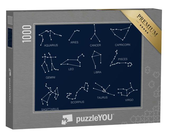 Puzzle 1000 Teile „Konstellationen, zwölf Tierkreiszeichen, blauer Hintergrund“