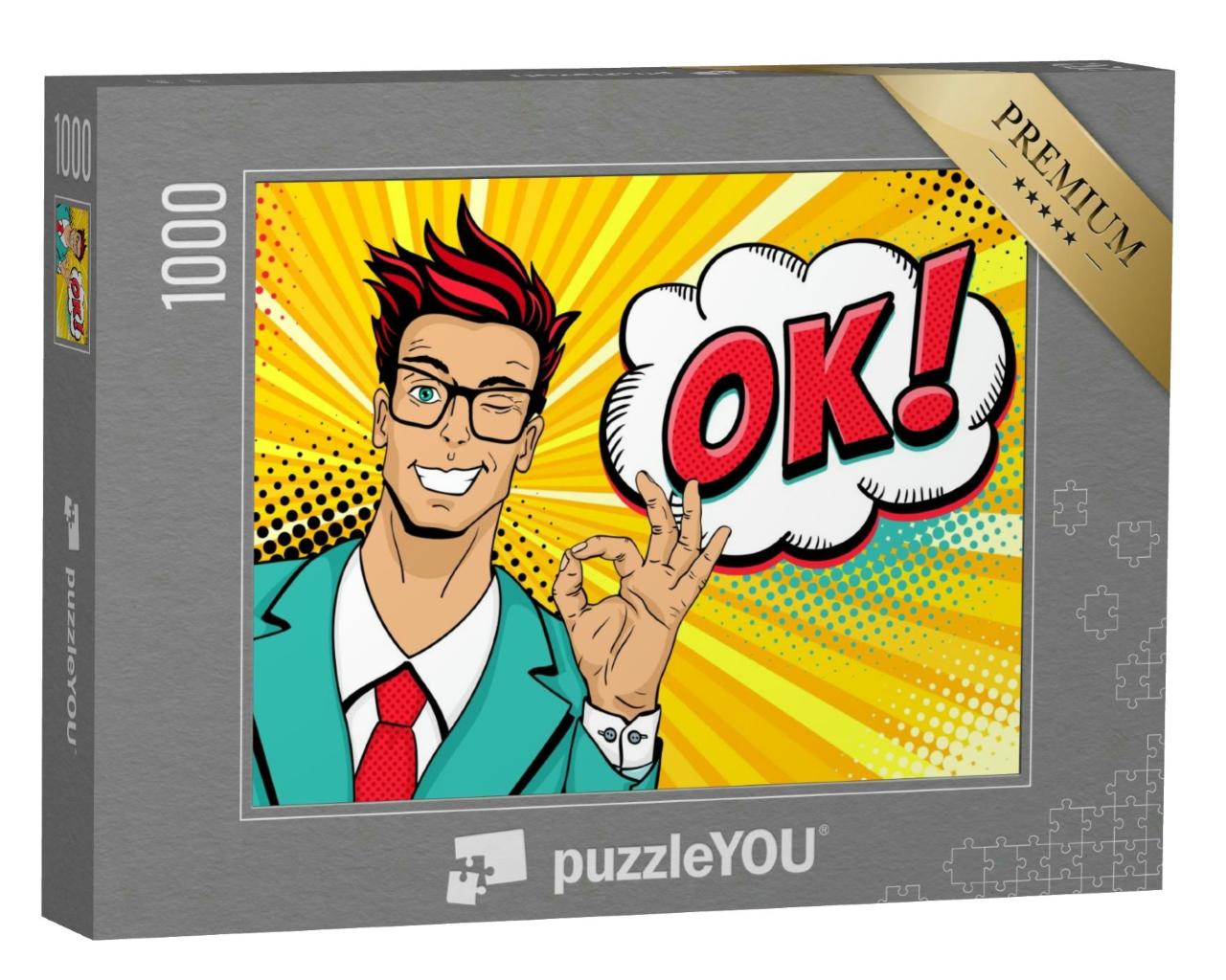 Puzzle 1000 Teile „Pop-Art: junger Mann mit OK-Zeichen“