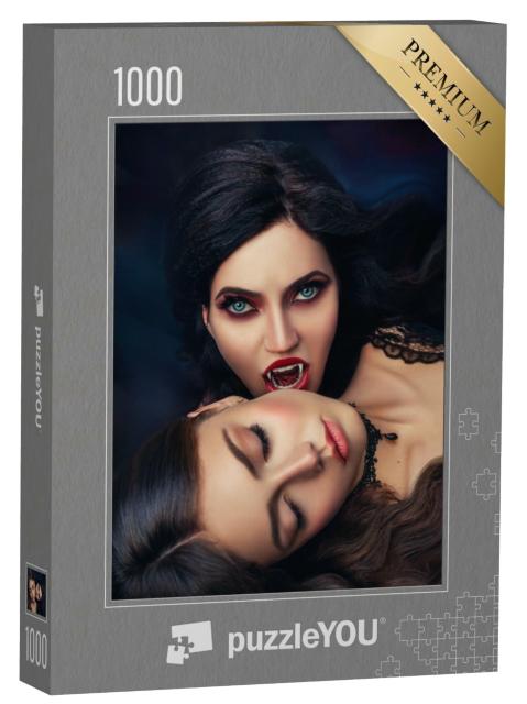Puzzle 1000 Teile „Eine Vampirfrau beißt eine schlafende Schönheit“
