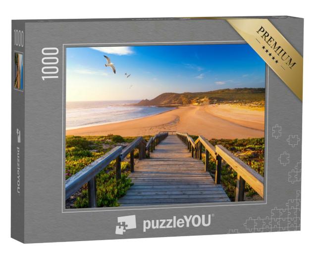 Puzzle 1000 Teile „Holzsteg zum Strand Praia da Amoreira, Algarve, Portugal“