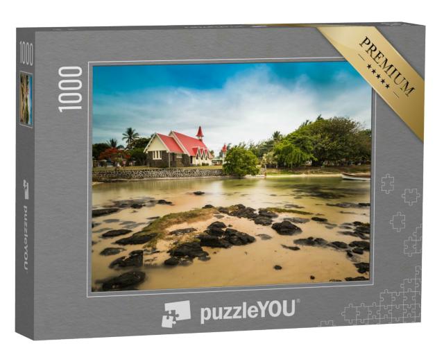 Puzzle 1000 Teile „Notre Dame Auxiliatrice: Kirche mit rotem Dach am Cap Malheureux, Mauritius“