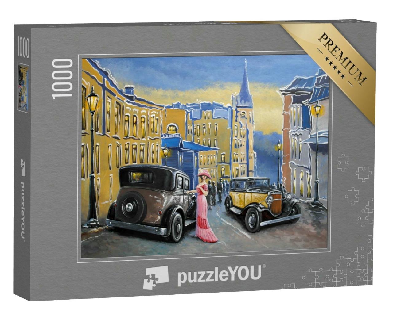 Puzzle 1000 Teile „Ölgemälde Landschaft: Historische Ansicht einer Stadt“
