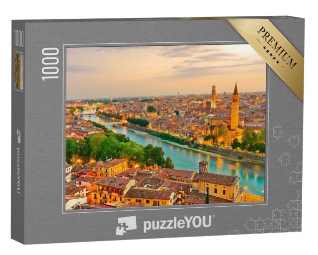 Puzzle 1000 Teile „Sonnenaufgang über dem historischen Stadtzentrum von Verona, Italien“