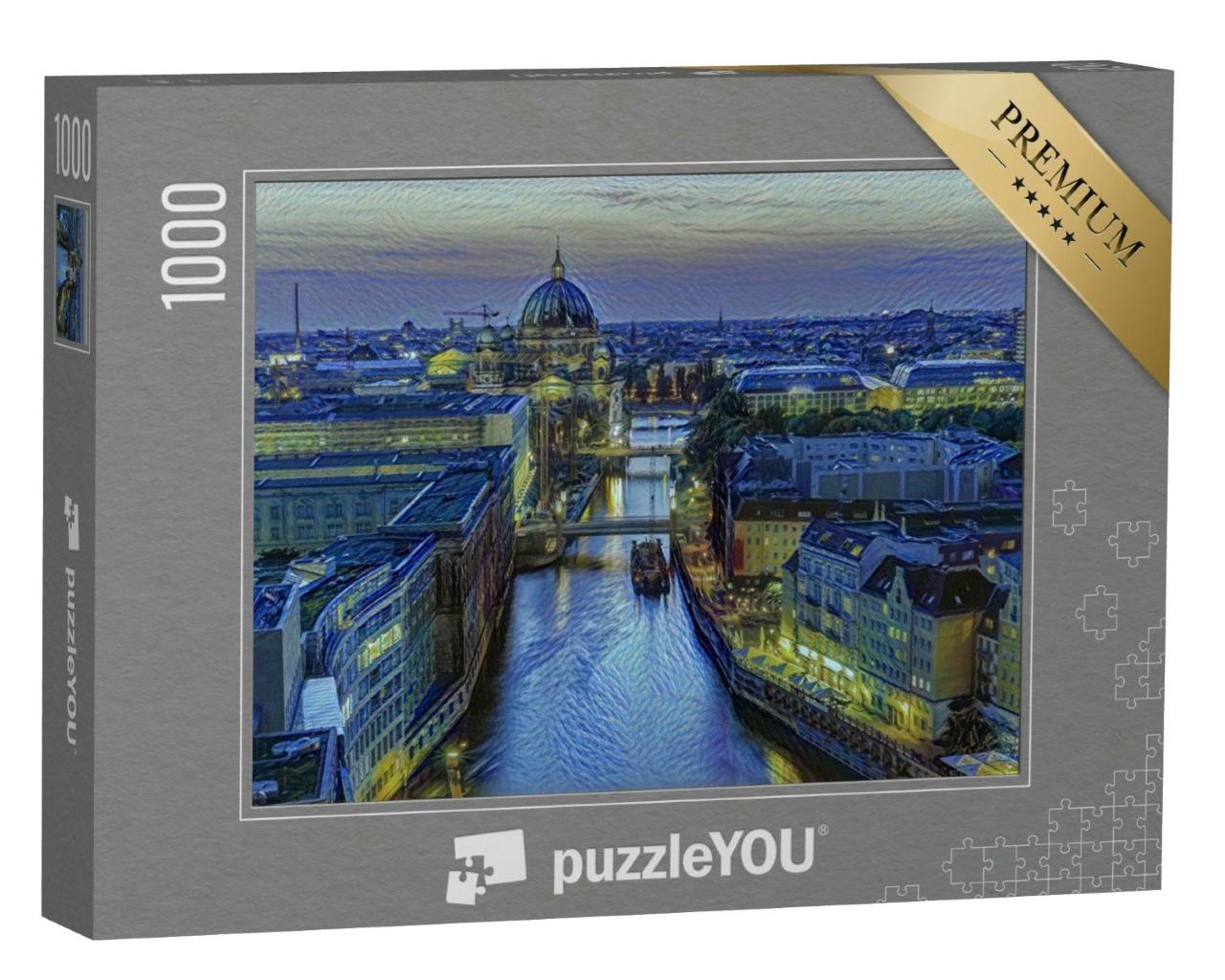 Puzzle 1000 Teile „im Kunst-Stil von van Gogh, Sternennacht - Berliner Skyline - Puzzle-Kollektion Künstler & Gemälde“