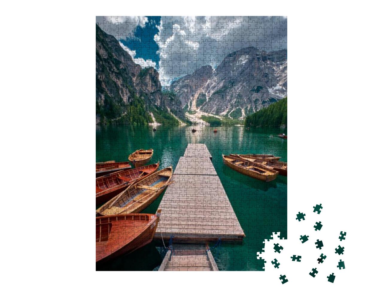 Puzzle 1000 Teile „Die Landschaft um den Pragser Wildsee, Dolomiten, Italien“