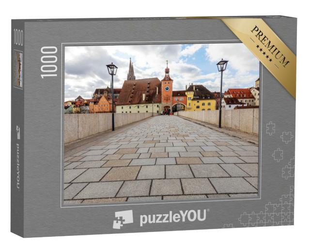 Puzzle 1000 Teile „Antike steinerne Fußgängerbrücke, Regensburg, Deutschland“