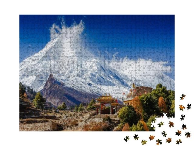Puzzle 1000 Teile „Spektakuläre Aussicht auf den Berg Manaslu, Himalaya, Nepal“