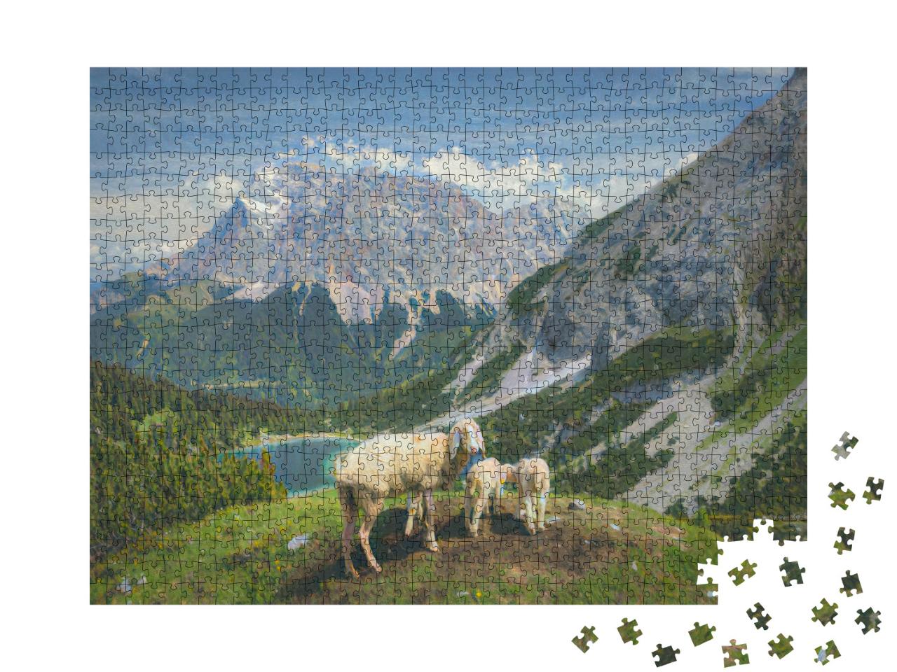 Puzzle 1000 Teile „im Kunst-Stil von Claude Monet - Seebensee und Coburger Hütte - Puzzle-Kollektion Künstler & Gemälde“