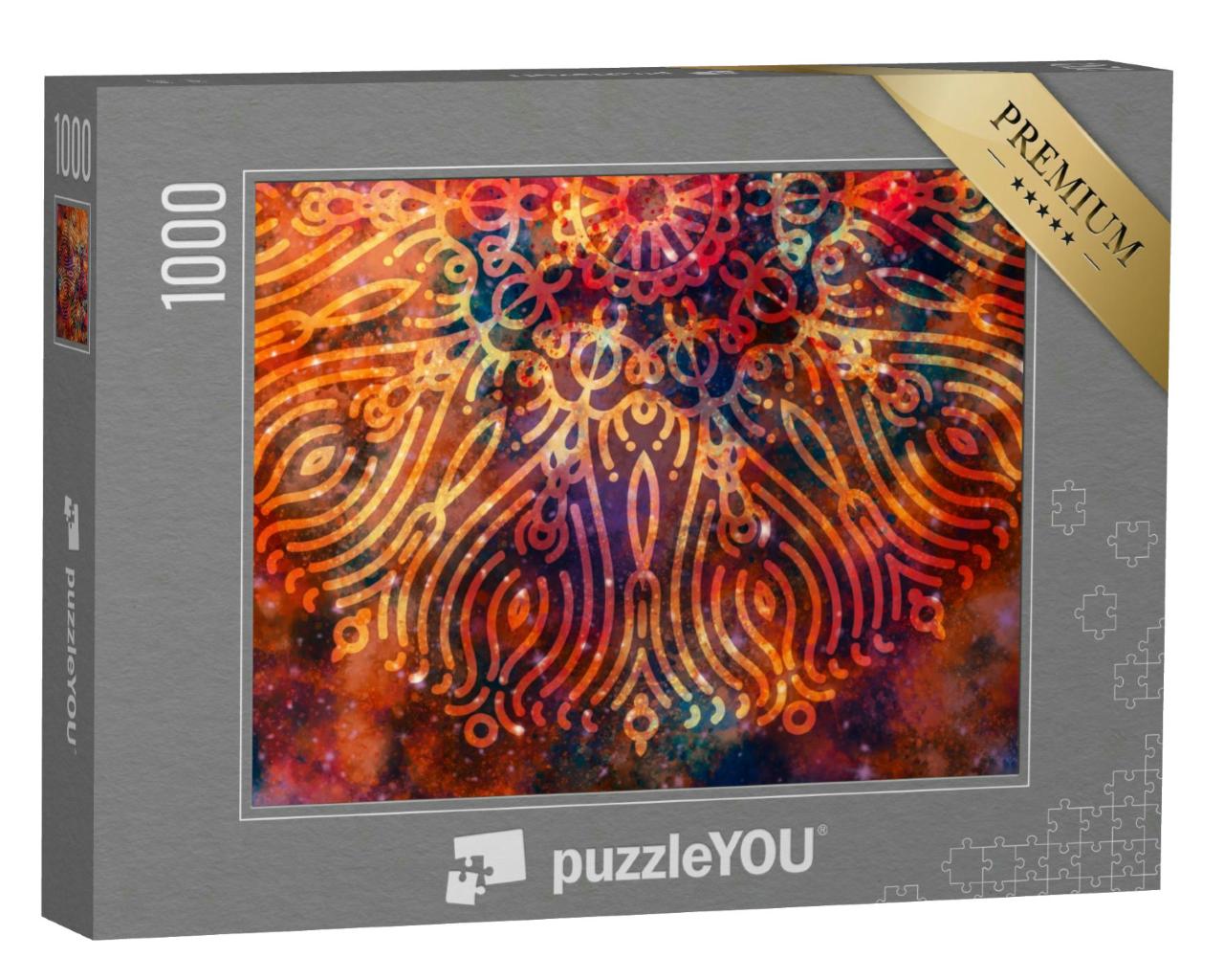 Puzzle 1000 Teile „Mandala, im Hintergrund eine bunte Galaxie“