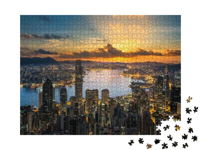 Puzzle 1000 Teile „Hongkong im Sonnenuntergang“