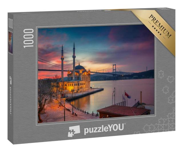 Puzzle 1000 Teile „Sonnenaufgang an der Ortakoy Moschee mit Bosporus-Brücke in Istanbul“