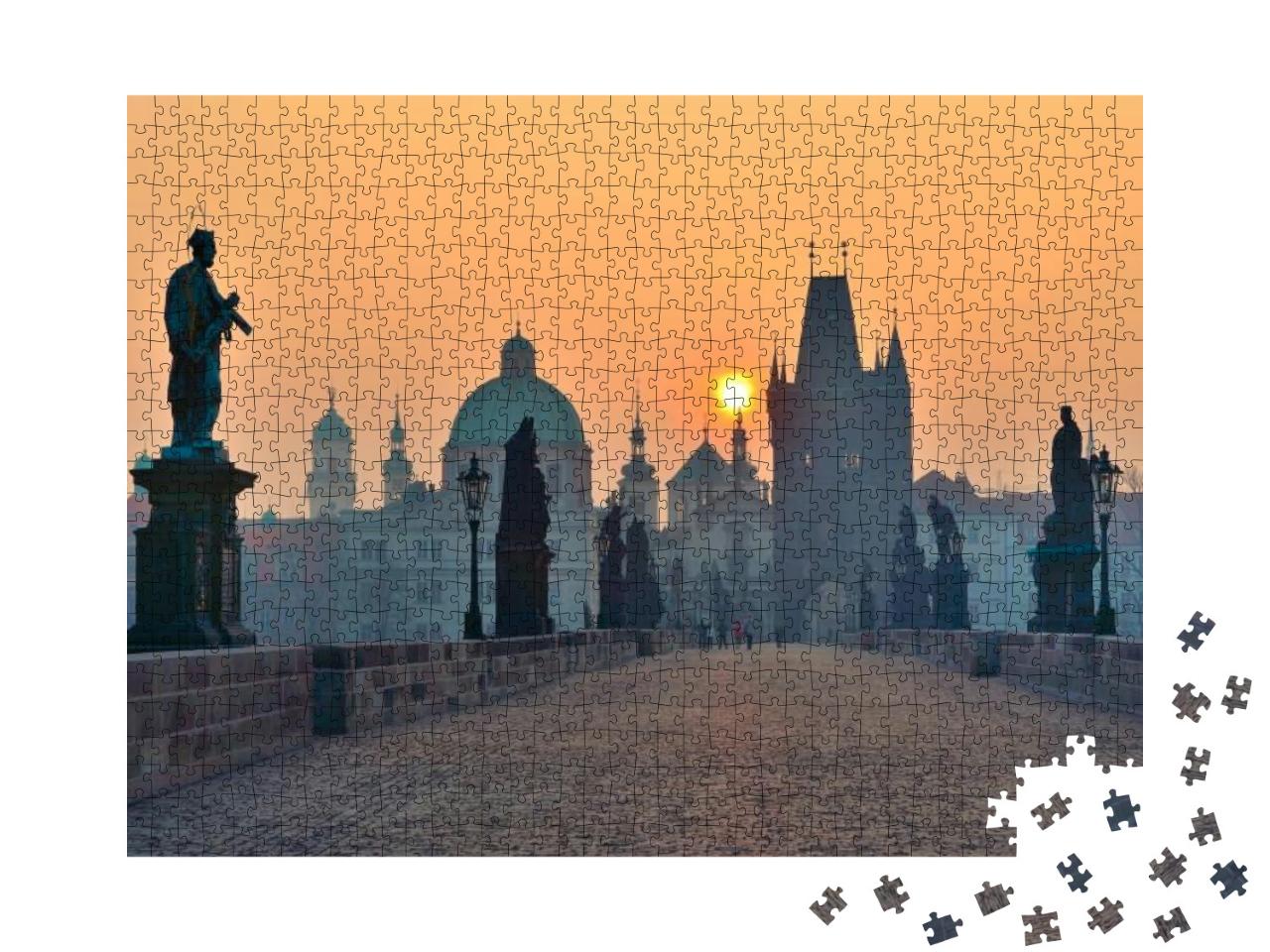 Puzzle 1000 Teile „Sonnenaufgang über Prag - Blick von der Karlsbrücke“