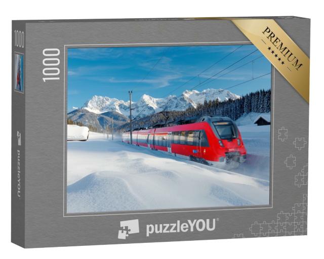 Puzzle 1000 Teile „Eisenbahn am winterlichen Karwendelgebirge, Deutschland“