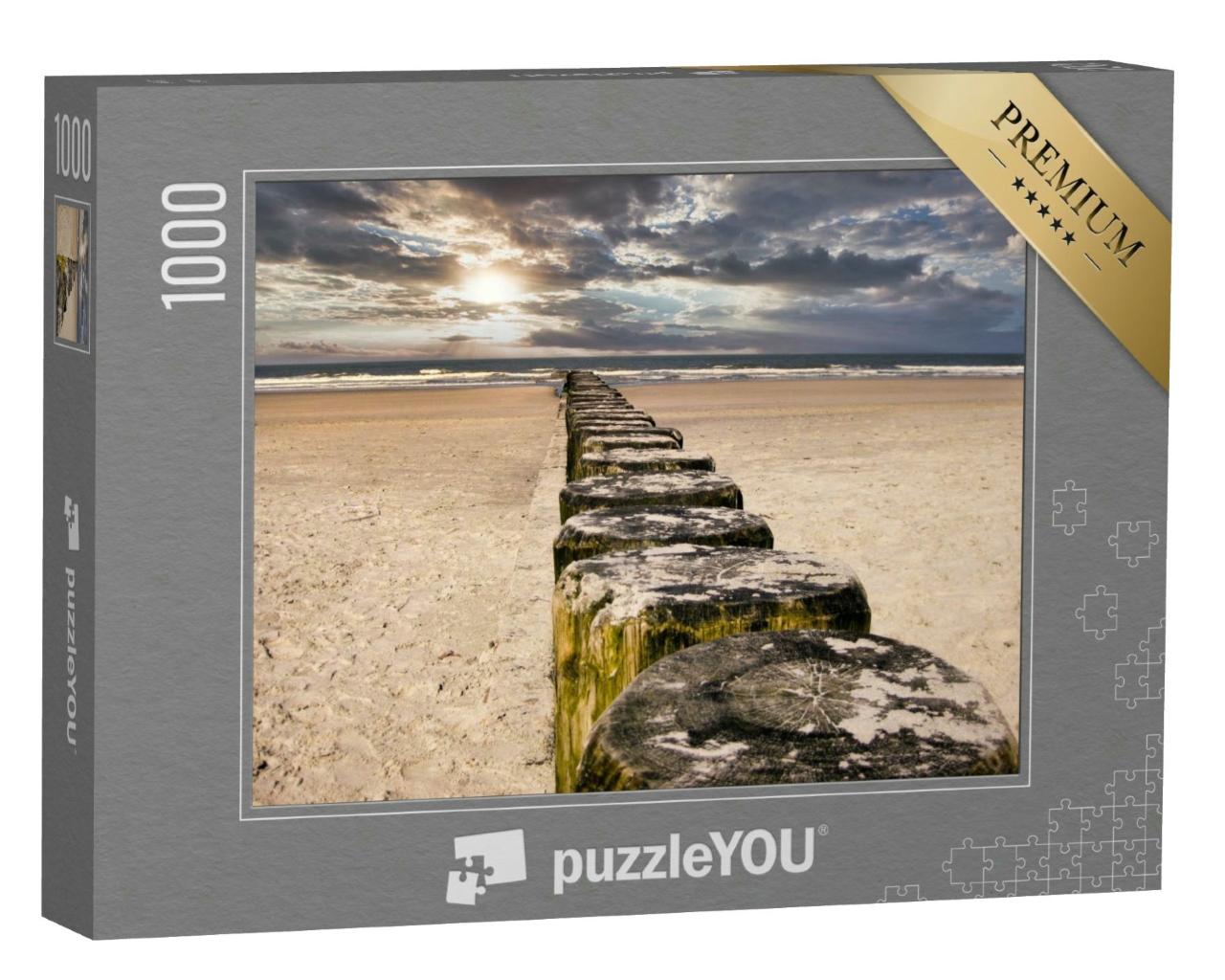 Puzzle 1000 Teile „Buhnen an einem Sandstrand auf einer Nordseeinsel“