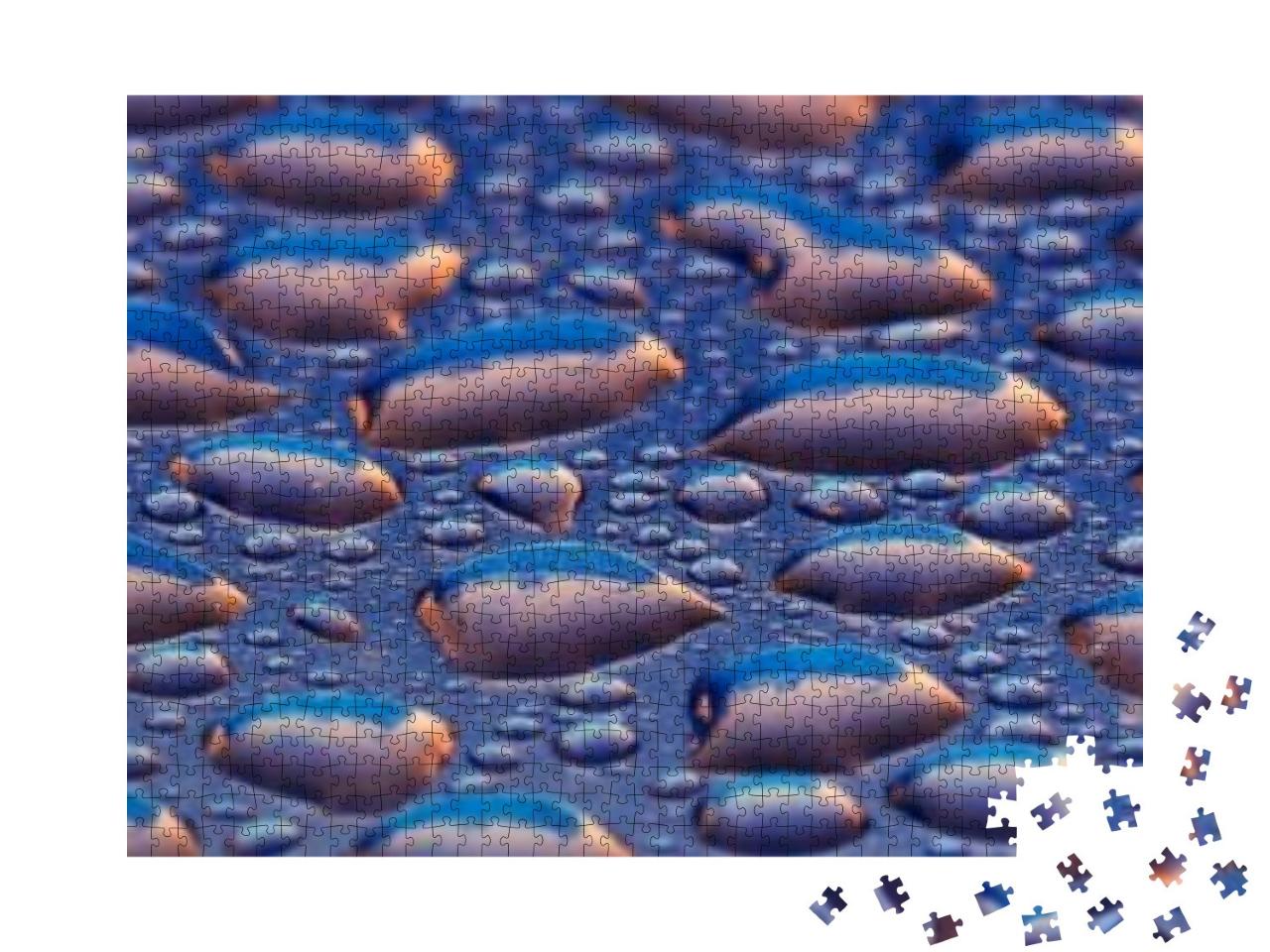 Puzzle 1000 Teile „Klare Wassertropfen auf dunkelblauer Oberfläche“