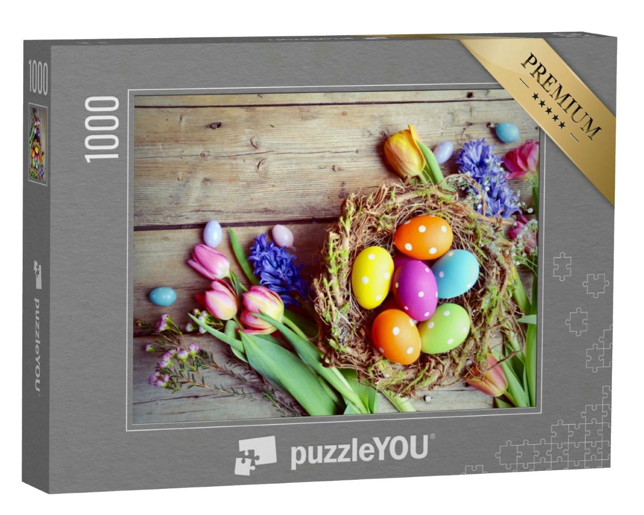 Puzzle 1000 Teile „Osternest und Frühlingsstrauß“