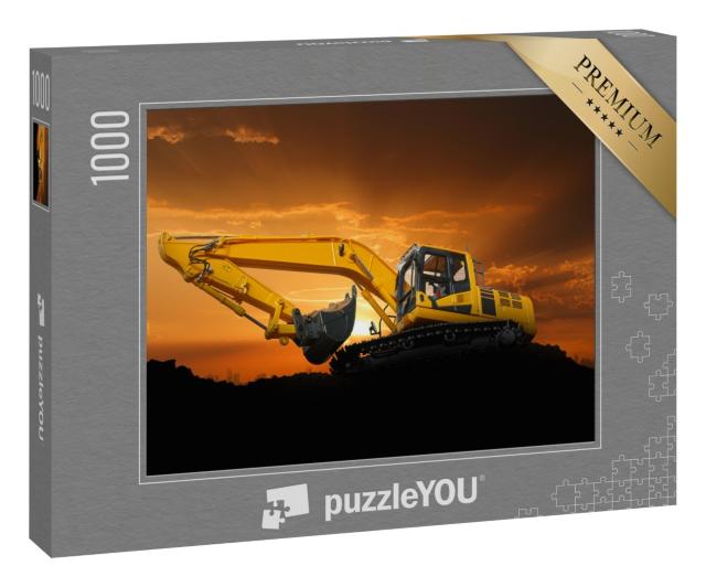 Puzzle 1000 Teile „Crawler Bagger auf einer Baustelle bei Sonnenuntergang“