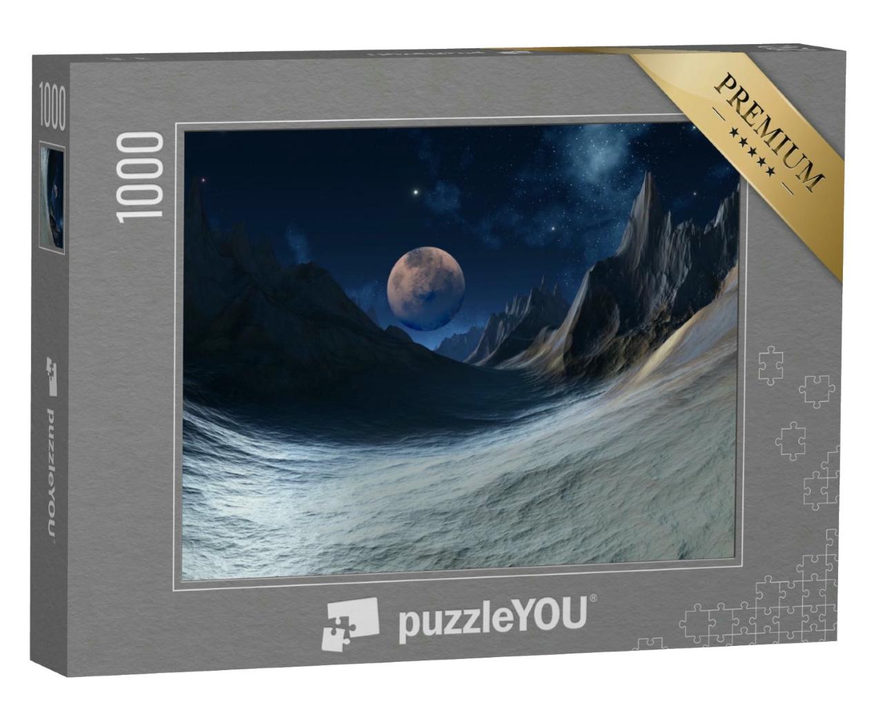 Puzzle 1000 Teile „3D-Rendering, Fantasielandschaft, Nachthimmel“