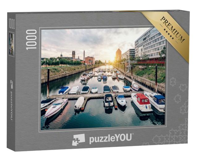 Puzzle 1000 Teile „Duisburg: Panorama mit Schiffen und modernen Gebäuden“