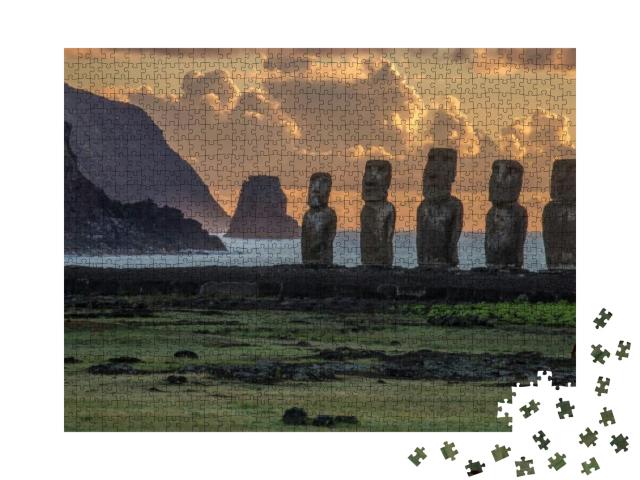 Puzzle 1000 Teile „Moai-Statuen auf der Osterinsel, Rapa Nui National Park, Chile“