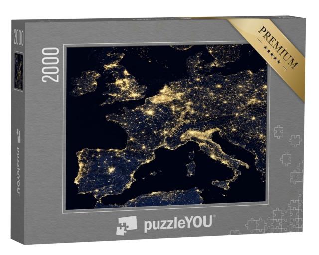 Puzzle 2000 Teile „Lichter der Stadt auf der Weltkarte, Europa, NASA“